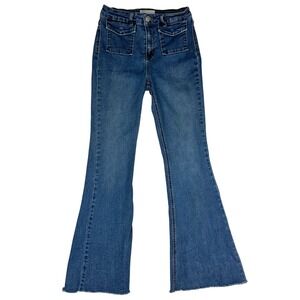 Ban Jara Juniors Flare Bell Bottom Jeans Raw Hem Y2K Denim Medium Wash 9/28